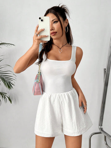 Waist-Cinching Sleeveless Jumpsuit For Slim Look