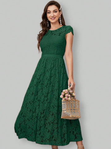 Waist Joint Long Lace Flared Bridesmaid Dress With Elegant Design