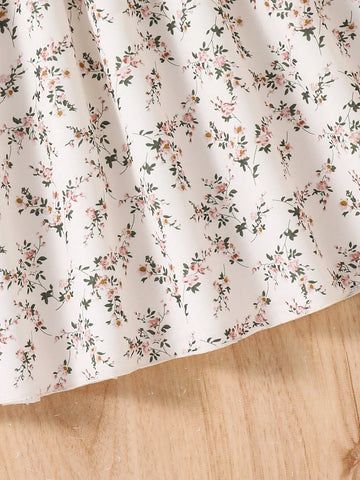 Warm Vacation Princess Dress For Toddler Girls, Sleeveless With Lace Floral High Waist Sundress, Casual Vacation Simple Elegant Vest Dress With Printed Flowers