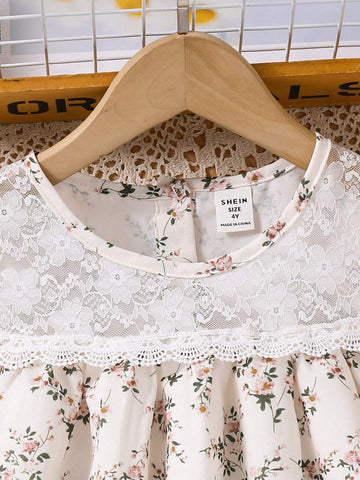 Warm Vacation Princess Dress For Toddler Girls, Sleeveless With Lace Floral High Waist Sundress, Casual Vacation Simple Elegant Vest Dress With Printed Flowers