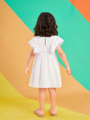 Warm Vacation White Cutout Balls Woven Fabric Embroidery Young Girls' Summer Dress