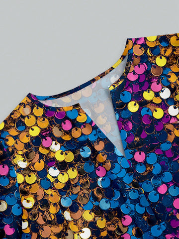 Casual Minimalist Women's Glittery Sparkle Sequin Printed Blouse