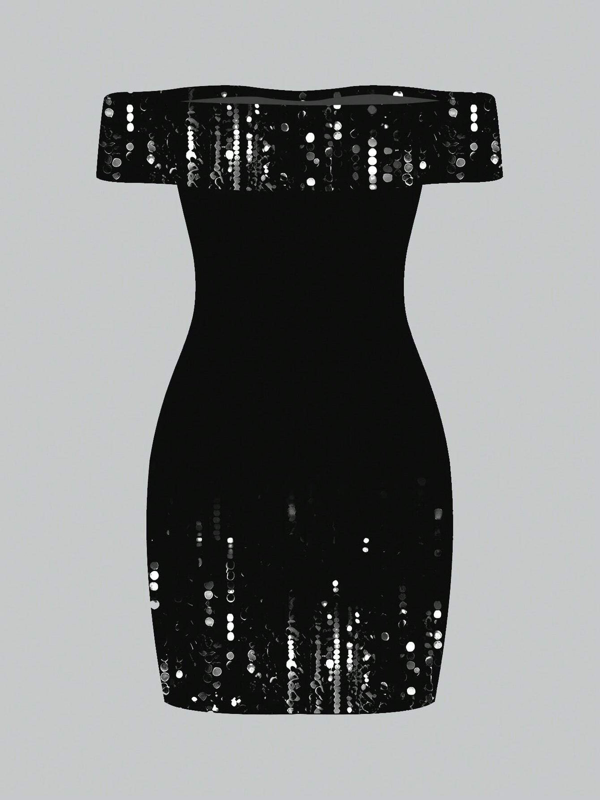 Warp Atelie Black, Sequin Print, New Year's Eve Dress, Christmas Party Dress, Women's Bodycon Off Shoulder Dress, Suitable For All Seasons, Holiday