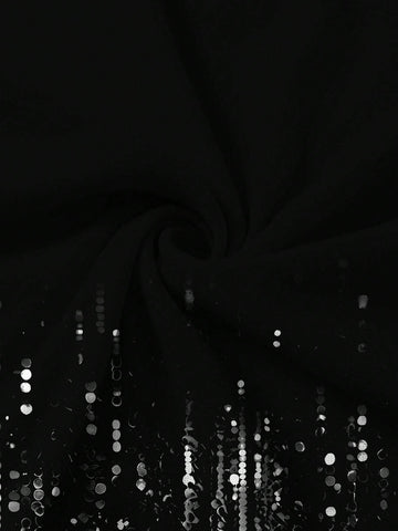 Warp Atelie Black, Sequin Print, New Year's Eve Dress, Christmas Party Dress, Women's Bodycon Off Shoulder Dress, Suitable For All Seasons, Holiday