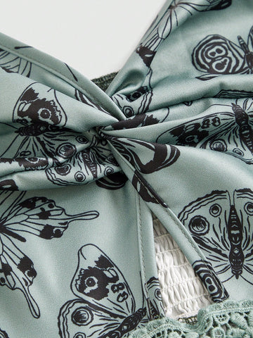 Warp Atelie Butterfly Print Twist Knot Design Dress