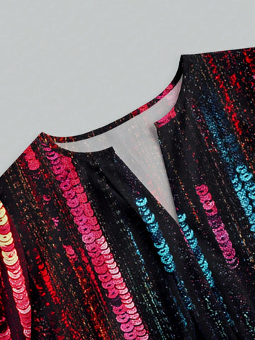 Casual Minimalist Sequin Print Women's Shirt, Suitable For Spring And Autumn