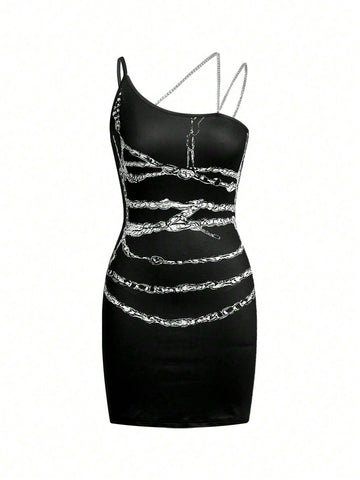 Warp Atelie Casual Tight-Fitting Backless Chain Pattern Dress For Women