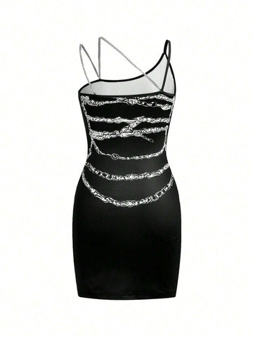 Warp Atelie Casual Tight-Fitting Backless Chain Pattern Dress For Women