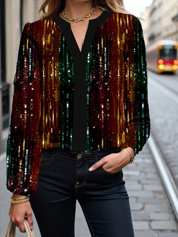 Women's Casual Minimalist Glitter Print Elegant Blouse