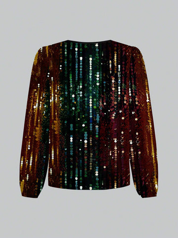 Women's Casual Minimalist Glitter Print Elegant Blouse