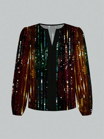 Women's Casual Minimalist Glitter Print Elegant Blouse