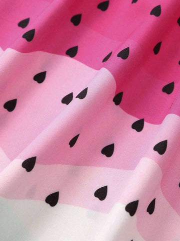 Watermelon Fun: Girls Fruit Print Ruffle Sleeve A-Line Dress Vacation Casual Dresses For Girls, Summer Gift