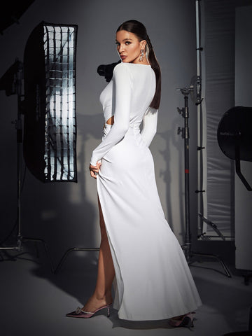 Waverly Long Sleeve Cutout Ruched Dress With Brooch