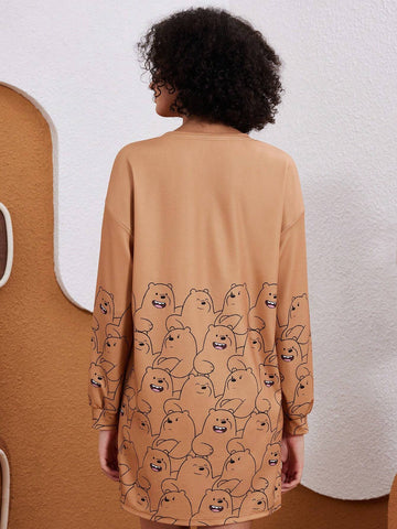 Women's Cartoon And Letter Graphic Drop Shoulder Oversize Short Dress