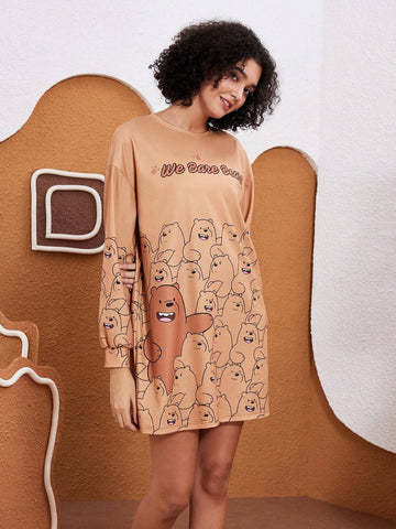 Women's Cartoon And Letter Graphic Drop Shoulder Oversize Short Dress