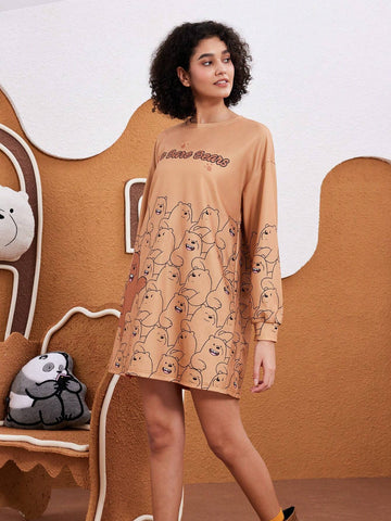 Women's Cartoon And Letter Graphic Drop Shoulder Oversize Short Dress