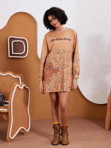 Women's Cartoon And Letter Graphic Drop Shoulder Oversize Short Dress