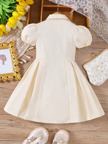 Wedding Diary Young Girls' Elegant Bubble Sleeve Shirt Dress, Spring/Summer Collection