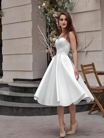 Wedding Dress For Women 2024 White Simple Short A-Line Strapless Satin Prom Gowns Backless Pleat Vestidos De Novia