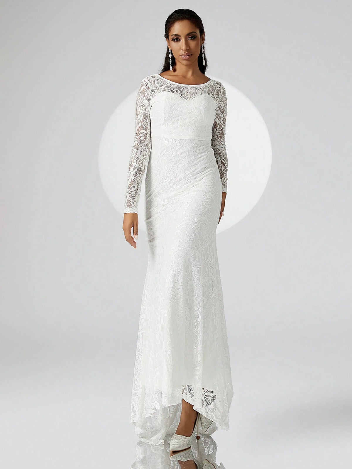 Wedding Long Train Lace Overlay Mermaid Hem Formal Dress