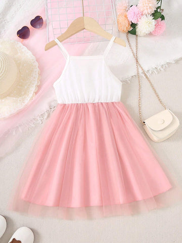 Wedding Memories Summer Flower Girl Dress For Girls, Butterfly Hot Stamping Detail Spaghetti Strap Dress With Flower Applique &Mesh Tulle Skirt