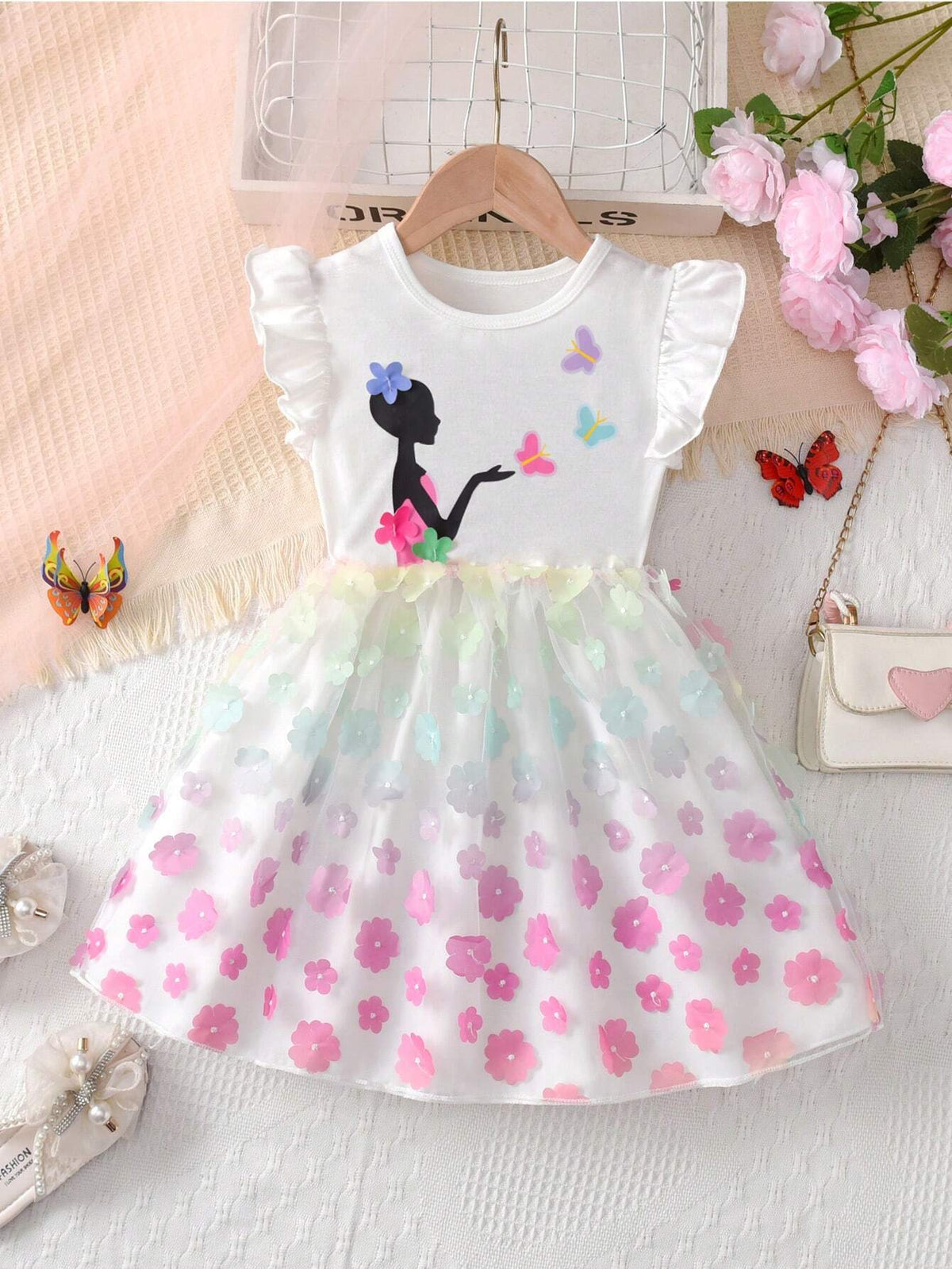 Wedding Memory Girls Toddler Flower Girl Cute Gorgeous 3D Flower Mesh Princess Dress For Little Girls Summer Dress