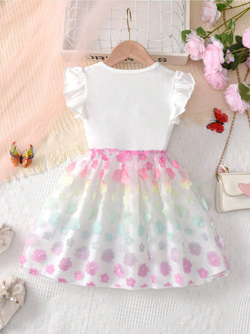 Wedding Memory Girls Toddler Flower Girl Cute Gorgeous 3D Flower Mesh Princess Dress For Little Girls Summer Dress