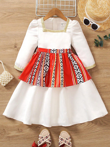 Wedding Season Flower Girl Warm Vacation Girls' Ruffle Top And High-Low Ruffle Hem Skirt Set, Spring/Summer