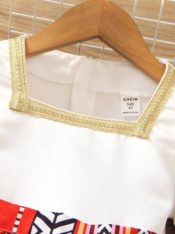 Wedding Season Flower Girl Warm Vacation Girls' Ruffle Top And High-Low Ruffle Hem Skirt Set, Spring/Summer