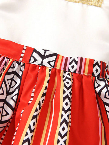 Wedding Season Flower Girl Warm Vacation Girls' Ruffle Top And High-Low Ruffle Hem Skirt Set, Spring/Summer