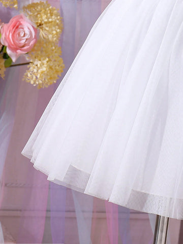 Wedding Season Girls' White Party Dress, Tulle Princess Dress, Elegant Holiday Dress