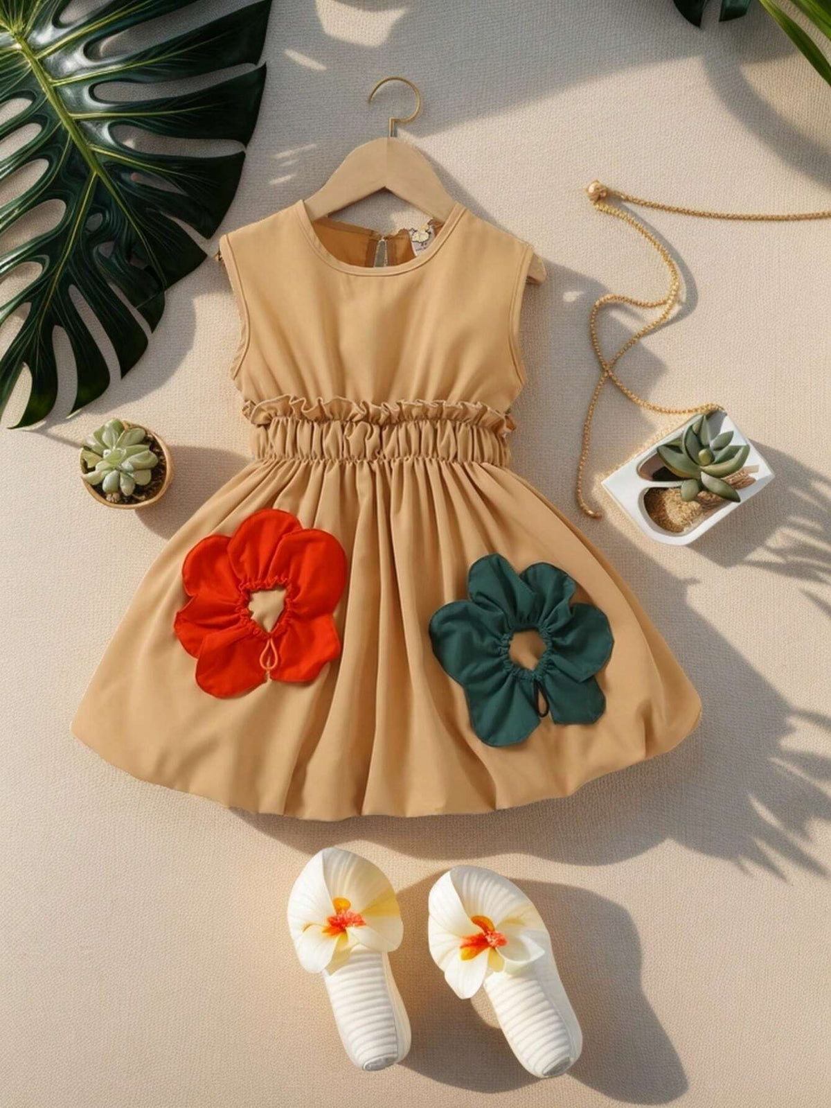 Wedding Time Girls' Lovely 3D Flower Patchwork Sleeveless Dress