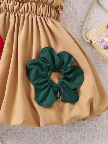 Wedding Time Girls' Lovely 3D Flower Patchwork Sleeveless Dress