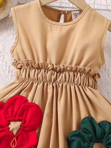 Wedding Time Girls' Lovely 3D Flower Patchwork Sleeveless Dress