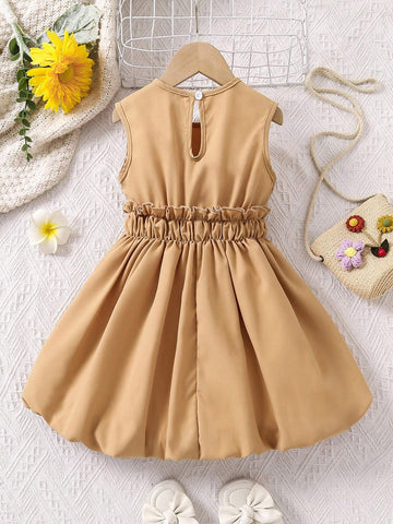 Wedding Time Girls' Lovely 3D Flower Patchwork Sleeveless Dress