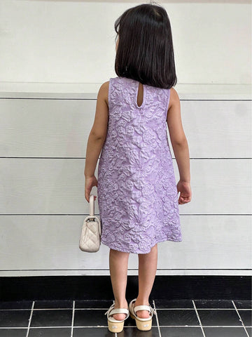 Weddingstar For Girls' Princess Style Sleeveless Round Neck Dress With 3D Bowknot & Floral Jacquard Fabric For Summer