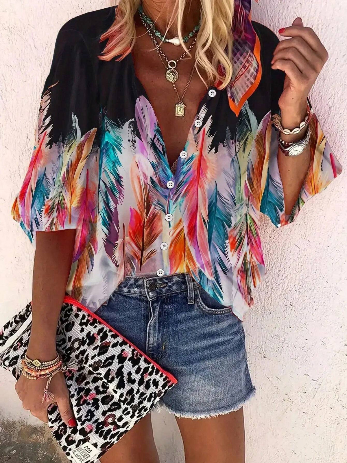 Western Geometric Printed 3/4 Sleeve Women's Shirt