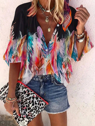 Western Geometric Printed 3/4 Sleeve Women's Shirt