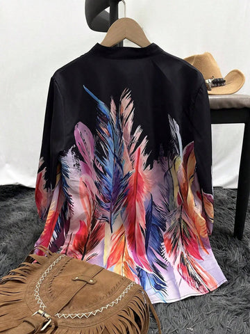 Western Geometric Printed 3/4 Sleeve Women's Shirt