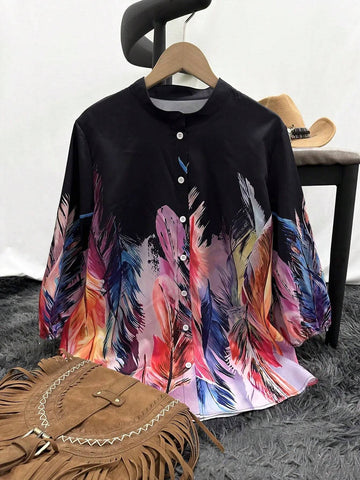 Western Geometric Printed 3/4 Sleeve Women's Shirt
