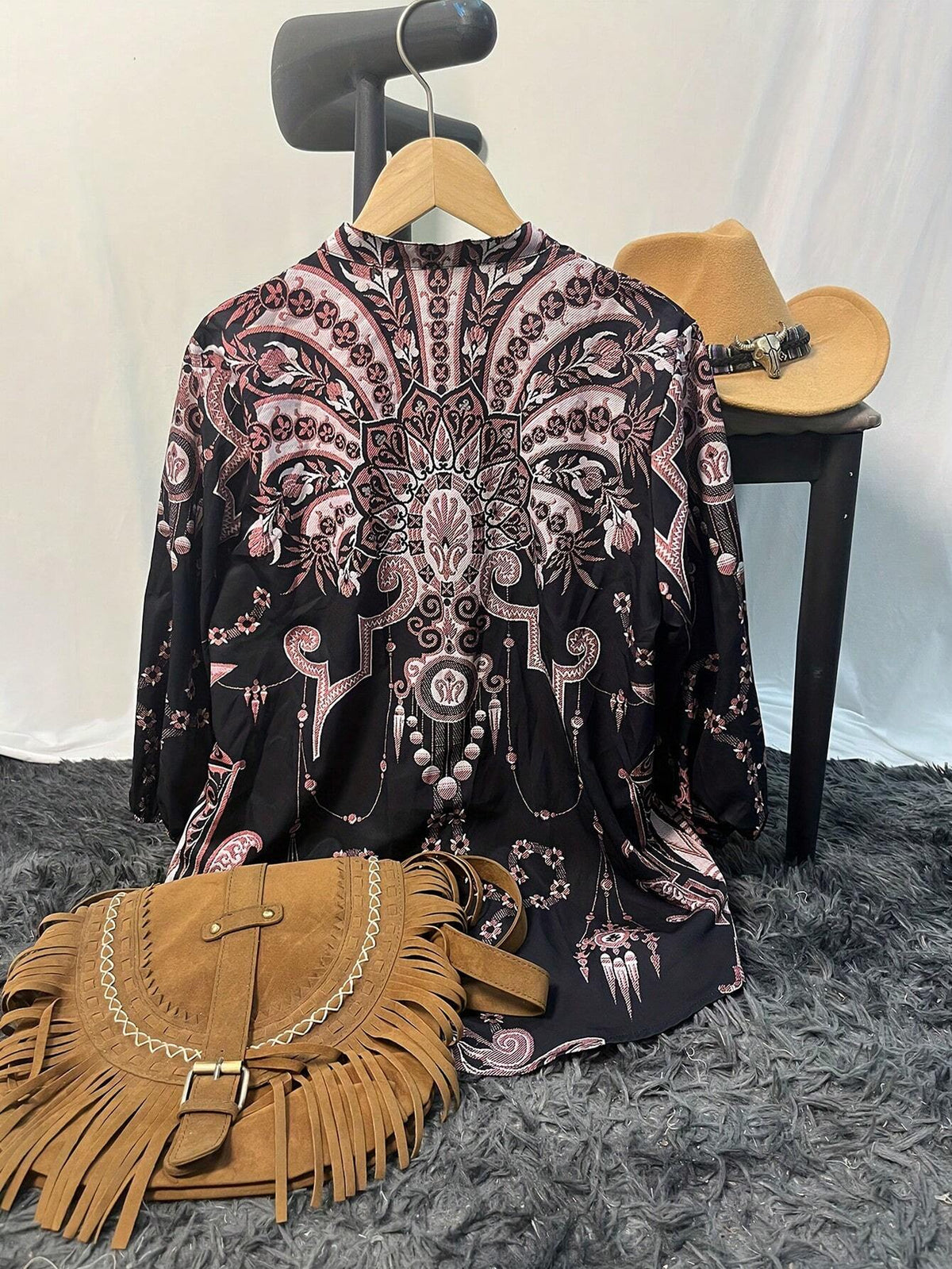 Western Retro Geometric Print 3/4 Sleeve Women's Shirt