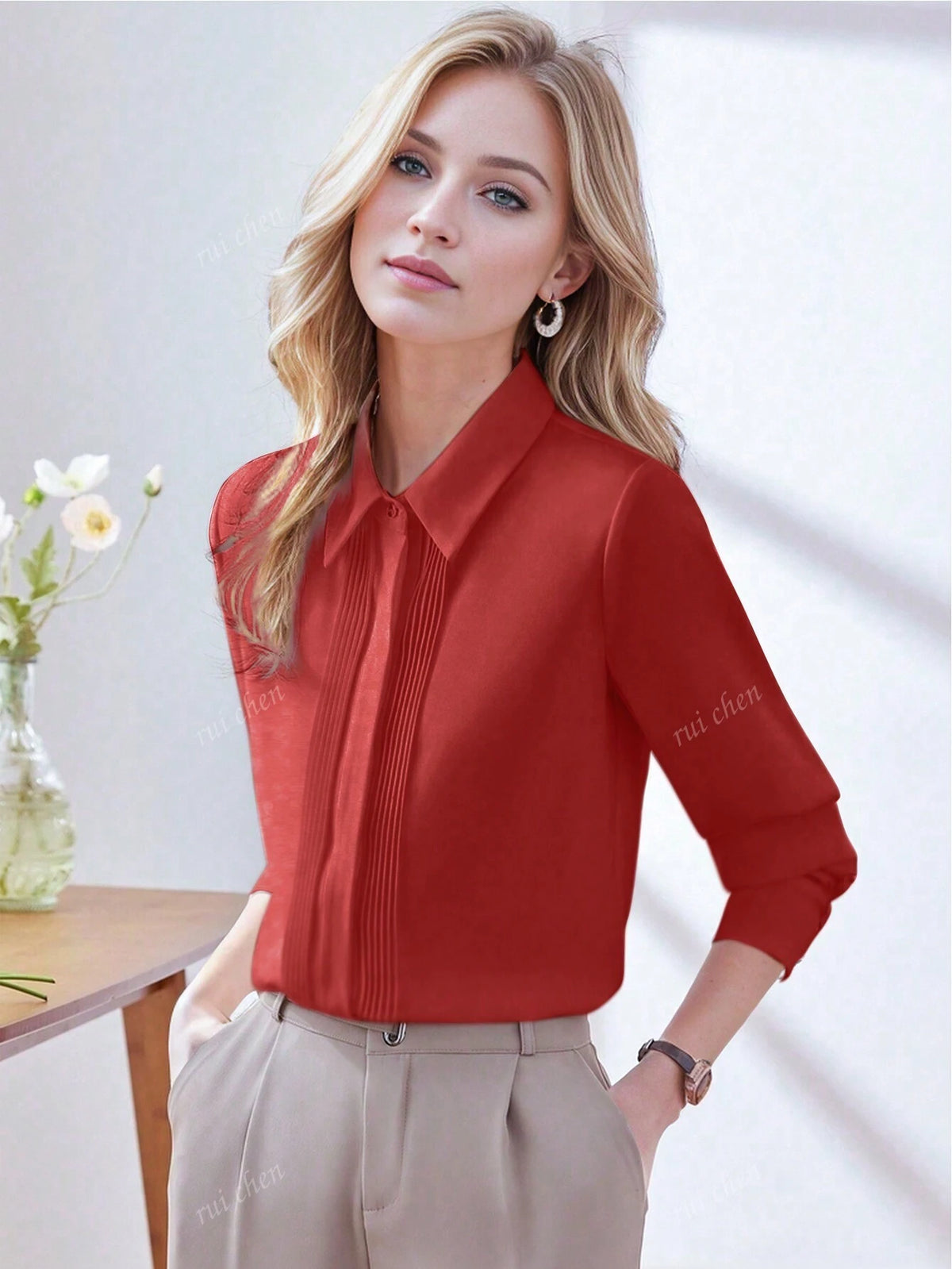 White Blouse For Women, Elegant Casual Top With Long Sleeves, Fashionable And Graceful Design