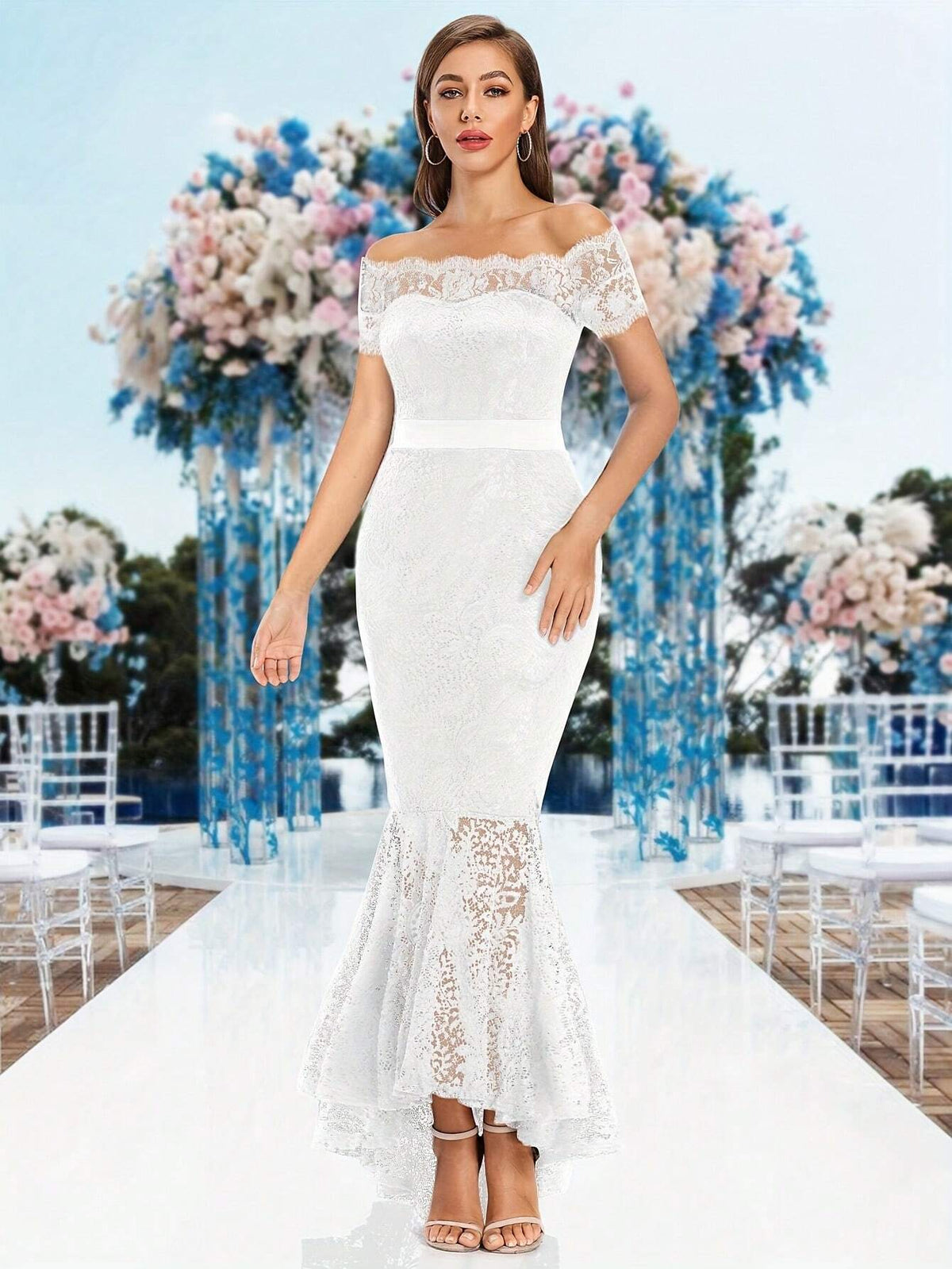 White Elegant Off-Shoulder Lace Bridal Shower Dress
