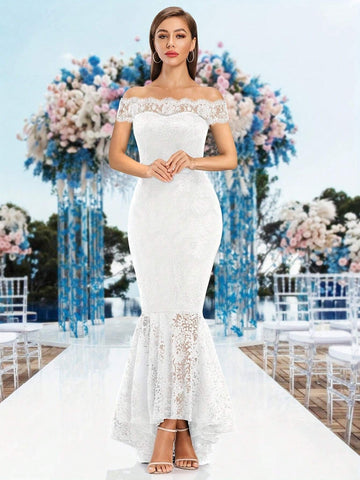 White Elegant Off-Shoulder Lace Bridal Shower Dress