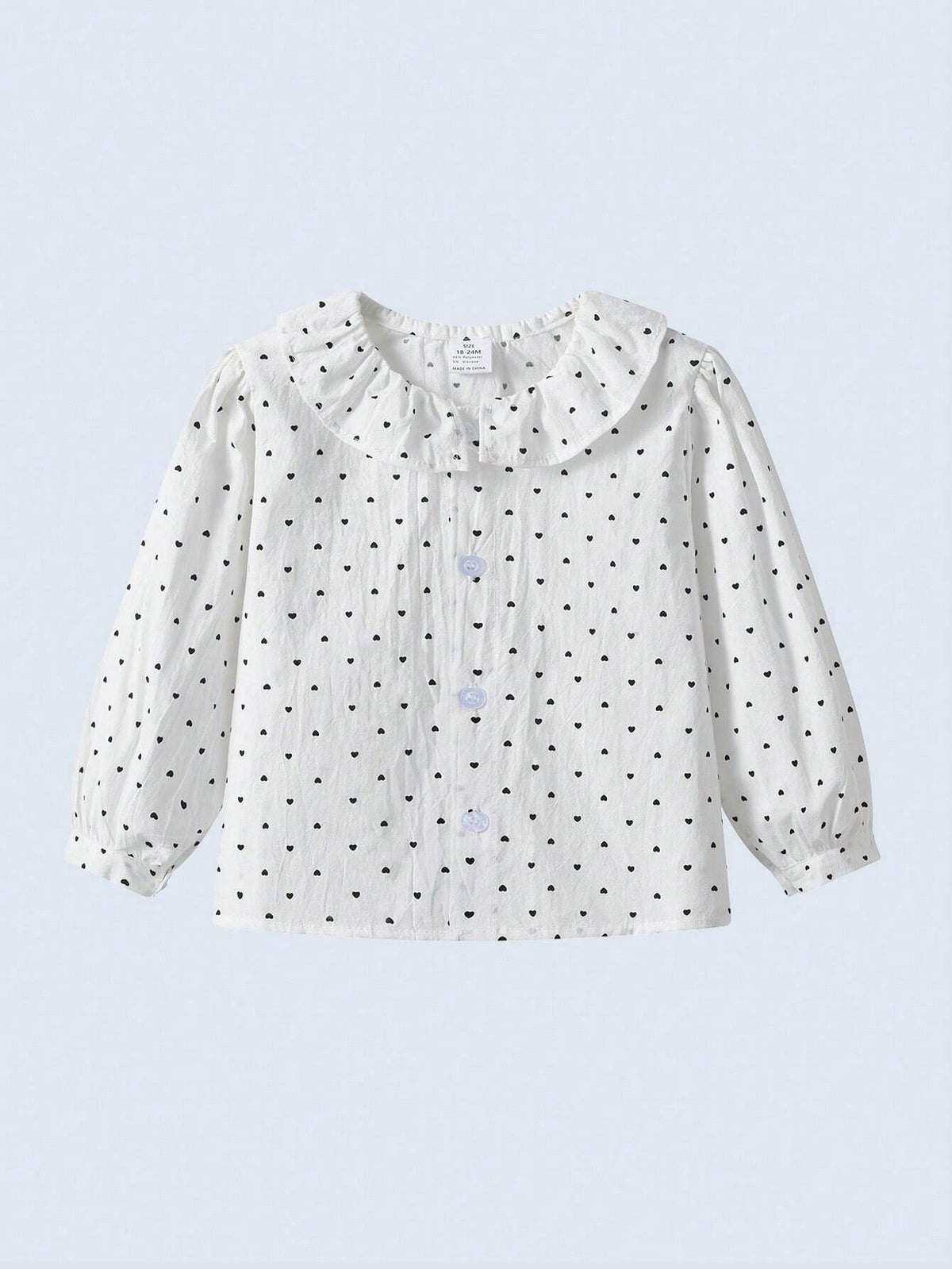 White Polka Dot Ruffle Collar Long Sleeve Blouse For Young Girls, Versatile & Comfortable, Suitable For Casual Outings