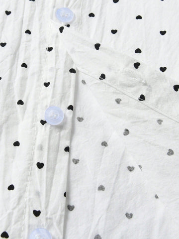 White Polka Dot Ruffle Collar Long Sleeve Blouse For Young Girls, Versatile & Comfortable, Suitable For Casual Outings