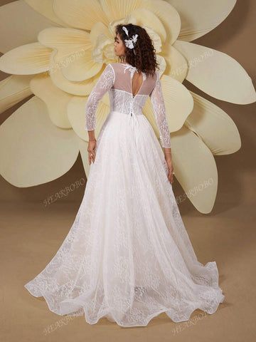 White Premium Bridal Gown With Long Sleeves And A Big Skirt