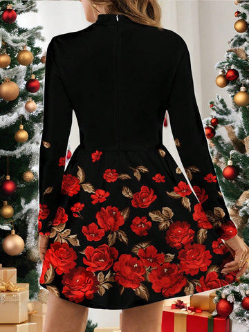 Whitebread Funnel Neck Plaid Dress Without Belt Casual Sleeves Dress For Women, Warm For Autumn/Winter