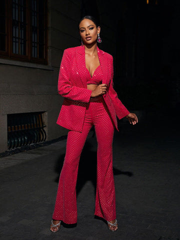 Whitley Embellished Blazer Three Piece Set In Hot Pink