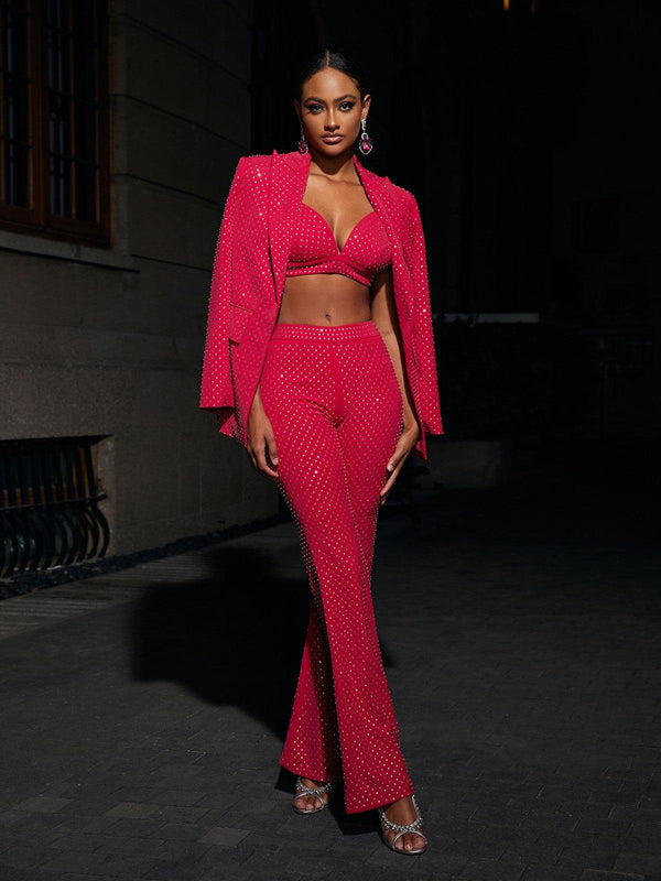 Whitley Embellished Blazer Three Piece Set In Hot Pink